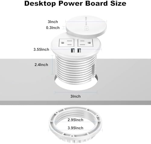 Revolutionize Your Workspace with the 3-Inch Recessed Power Grommet – Featuring 15 W Wireless Charging and 20 W USB-C Fast Charging Outlets, Plus Dual AC Power Ports and 6 ft Extension Cord for Ultimate Flexibility and Organization