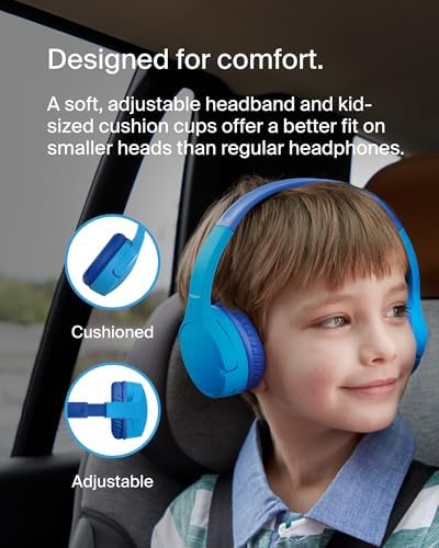 Belkin Sound Form Mini Kids Wireless Bluetooth Headphones – Safe 85 d B Volume Control, 30-Hour Playtime, Built-In Microphone – Lightweight On-Ear Style for i Phone, i Pad, Fire Tablet & More – Ideal for Learning, Entertainment & Safe Listening