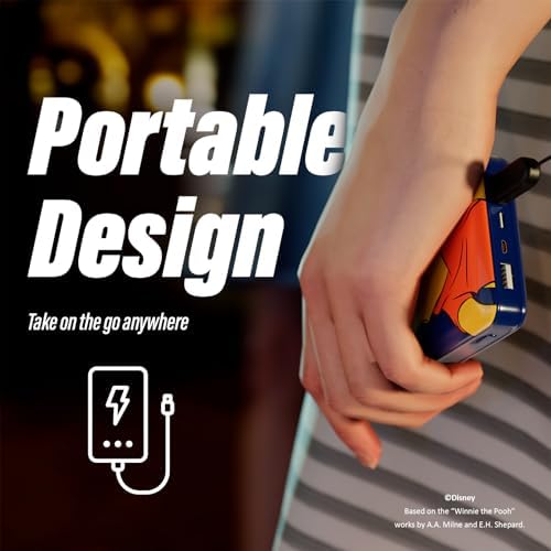 Disney Winnie The Pooh 10,000 m Ah Power Bank – Universally Compatible Portable Charger for i OS & Android – Enchanting Gift for Fans of All Ages – Lightweight, Fast Charging, and Adorned with Classic Pooh Graphics for Ultimate Convenience
