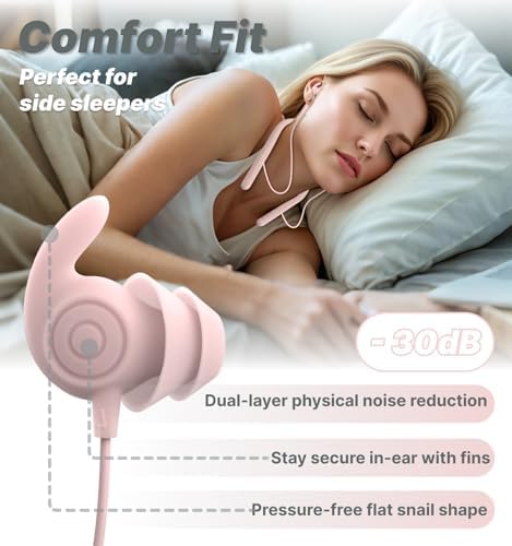 Experience Ultimate Comfort with Hmusic HS88 Wireless Bluetooth Neckband Headphones – Premium Noise-Cancelling Earbuds for Sleep, Yoga, and Travel – Soft Silicone Earplugs with -30 d B Sound Isolation, 12-Hour Playtime & Timer for Side Sleepers in Elegant Pink