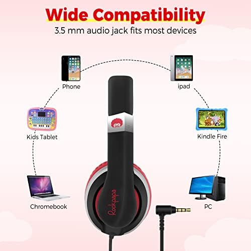 Rockpapa HS20 Kids Wired Headphones – Super Lightweight & Foldable Design with Integrated Microphone, Perfect for School, Travel & Entertainment – Compatible with Tablets & Smartphones, Stylish Black & Orange for Ages 3-15, Ideal for Learning, Play, and Hands-Free Communication