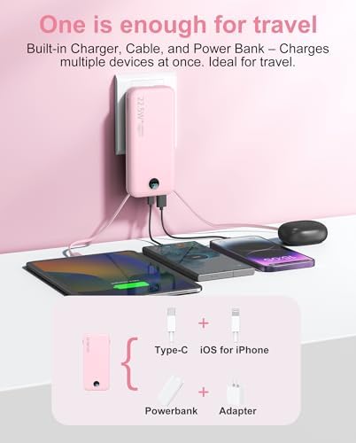 Ultra-Fast Portable Phone Charger with 12000 m Ah Capacity – All-in-One Power Bank with Integrated Cables, Wall Plug, and LED Display for i Phone, i Pad, Samsung – Essential Travel Companion for Uninterrupted Connectivity