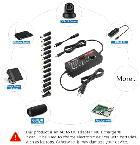 108 W Adjustable DC Power Supply with 14 Interchangeable Tips – Multi-Voltage AC/DC Adapter (3 A, 3.5 V-36 V) for Ultimate Device Compatibility – Versatile 100-240 V Input Power Converter for All Your Electronic Needs