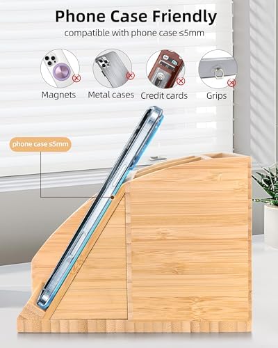 3-in-1 Bamboo Wireless Charger with Desk Organizer, Bamboo Pen Holder for Desk, 15W Fast Wireless Charger with Pen Holder for Home Office Supplies, Compatible with iPhone and Samsung – Enhanced Compatibility and Speed
