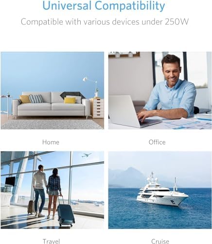 Versatile 250 W International Travel Power Adapter – Efficient 220 V to 110 V Voltage Converter with 4 Fast-Charging USB Ports and Global Plug Compatibility for US, AU, EU, UK, India & South Africa – Essential Power Solution for World Travelers and Business Professionals