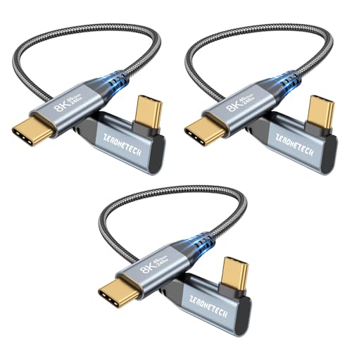 USB C Monitor Cable 8K@60Hz/4K@144Hz, Right Angle Display Video Output, 40Gbps High Speed Data Transfer, USB C 3.2 Gen 2×2, 240W Fast Charge for iPhone 16, MacBook Pro, iPad, Lenovo – 5FT – Enhanced Compatibility and Speed