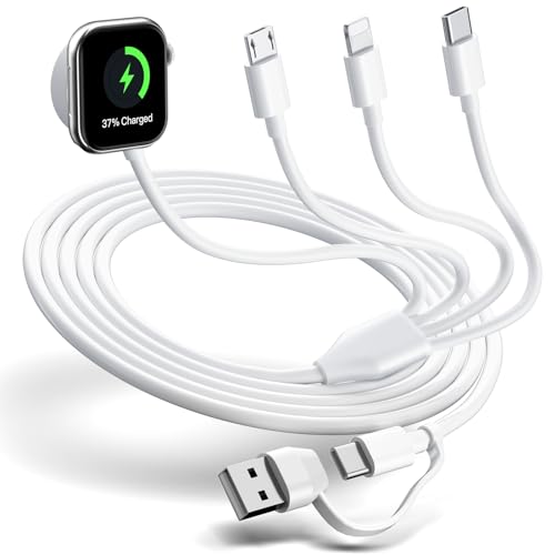 Versatile 4-in-2 Multi Charging Cable for Apple Watch & i Phone – 6 FT Travel-Friendly Charger with i OS, Type C, and Micro USB Ports for Enhanced Compatibility with Galaxy Android Devices – Ultimate Convenience for Tech-Savvy Users