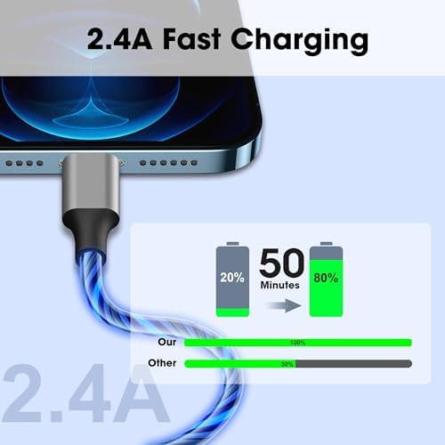Illuminate Your Charging Routine with the 3.3 ft Light-Up i Phone Charger Cable – MFi Certified LED Charging Cord for i Phone 14/13/12/11/XR/XS/X/8, i Pad, Air Pods, and More – Fast Charging with Vibrant Blue Glow for Enhanced Visibility and Performance