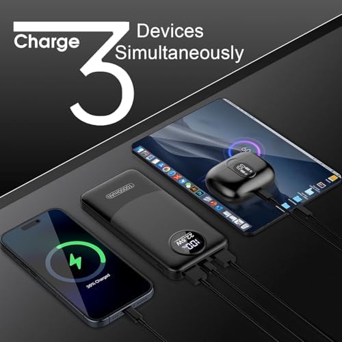 Advanced 10,000 m Ah Portable Charger with 22.5 W Fast Charging – USB-C Power Bank for i Phone 16/15/14/13/12 & Samsung S22/S21 – PD 3.0 & QC 4.0 Compatible with LED Battery Display – Lightweight Multi-Device Power Bank for Travel & Daily Use