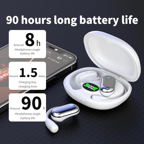 JIECAN V5.3 Open Ear Sport Headphones – Waterproof Bone Conduction Wireless Earbuds with Secure Earhooks & Digital Charging Case – Perfect for Active Lifestyles, Hands-Free Calling, and Daily Use (Black)