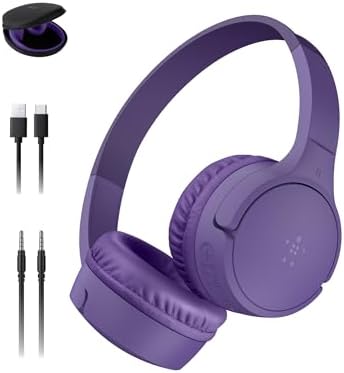 Belkin Sound Form Mini Kids Wireless Bluetooth Headphones – Safe 85 d B Volume Control, 30-Hour Playtime, Built-In Microphone – Lightweight On-Ear Style for i Phone, i Pad, Fire Tablet & More – Ideal for Learning, Entertainment & Safe Listening