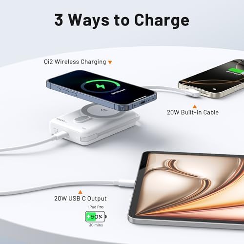 Ultimate Magnetic Portable Charger 10,000 m Ah – Qi2 Certified 15 W Fast Wireless Power Bank with Foldable Stand, PD20 W USB-C Cable for i Phone 16/15/14/13/12 Series – Effortless Charging on the Go