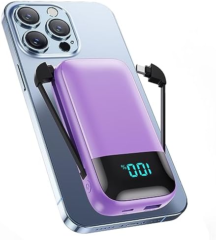 Ultra-Compact 13,800 m Ah Portable Charger with Built-In Cables – PD Fast Charging Power Bank for i Phone 15/14/13/12 & Android Devices – Stylish Pink Design with LCD Display for Real-Time Battery Monitoring – Perfect for Travel and Daily Use – Multi-Device Charging Solution