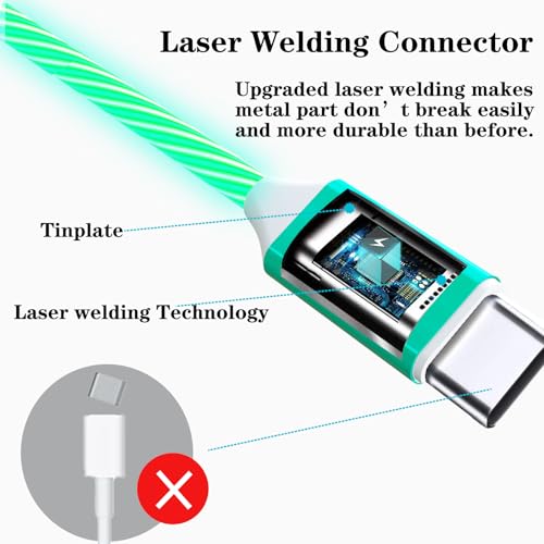 Illuminate Your Charging: 2-Pack LED USB A to C Charger Cable – Vibrant Light-Up Type C Cord for i Phone 15, Samsung Galaxy S21/S20/S10/S9/S8, Note 20, LG V30/V20/G6 – 78-Inch Durable Fast Charging Solution in Purple & Green