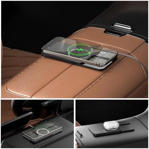 Magnetic Fast Wireless Car Charger Pad – 15 W Cordless Charging Mat for i Phone 16/15/14/13/12 & Air Pods – Innovative Design with Camera Cutout for Enhanced Fit – Includes 40 W QC 3.0 Car Charger – Overheating Prevention Technology – High-Speed Dual Port Charging for Optimal Performance