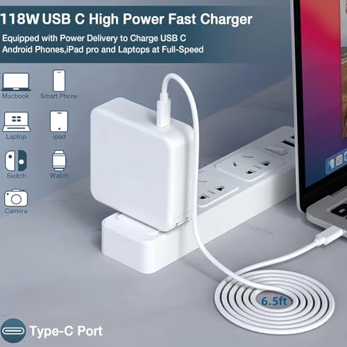 Ultimate 118 W USB-C Power Charger for Mac Book Air & Pro – Rapid Charge Adapter with 6.6 ft Cable, Versatile Compatibility for Laptops, Tablets & Smartphones – Smart Safety Technology & Compact Travel Design for Maximum Convenience