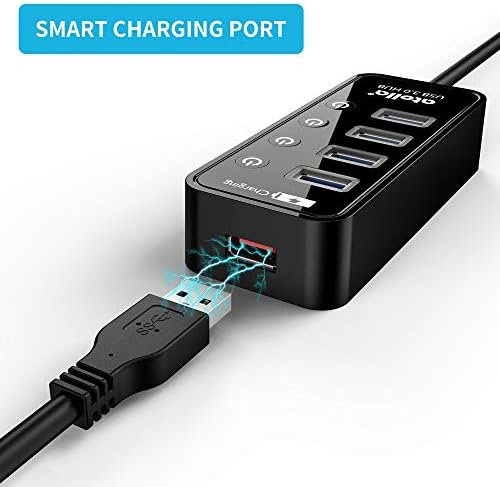 Enhance Your Connectivity with the atolla USB 3.0 Hub – 4-Port Super Speed Splitter with Individual On/Off Switches and Dedicated Charging Port for Seamless Device Management and Fast Data Transfers (2 Feet Long, No AC Adapter Required)