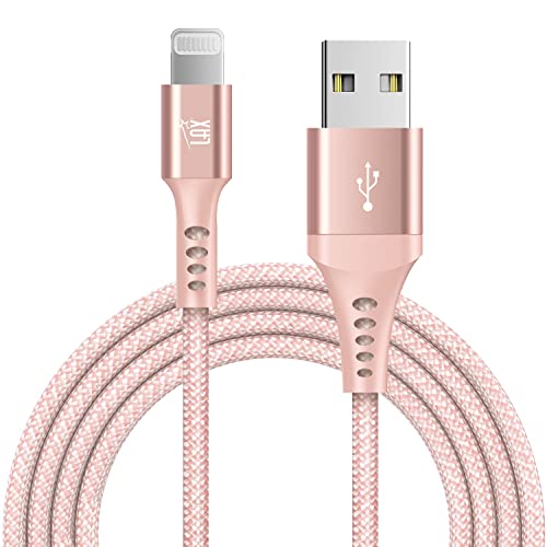 LAX 4 FT Pink Nylon Braided Fast Charging Lightning Cable – Apple MFi Certified for i Phone 14/13/12/11/XS/8/7/6 S/6/SE/5 S, i Pad & i Pod – Durable, Tangle-Free Design for Maximum Efficiency and Style