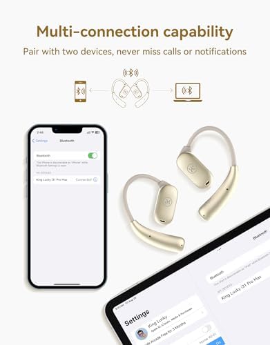 Ultra-Lightweight King Lucky Open Ear True Wireless Earbuds – Bluetooth 5.3 Sports Headphones with 60-Hour Battery Life, Dual Device Connectivity & Exceptional Sound Clarity for Active Lifestyles and Outdoor Adventures