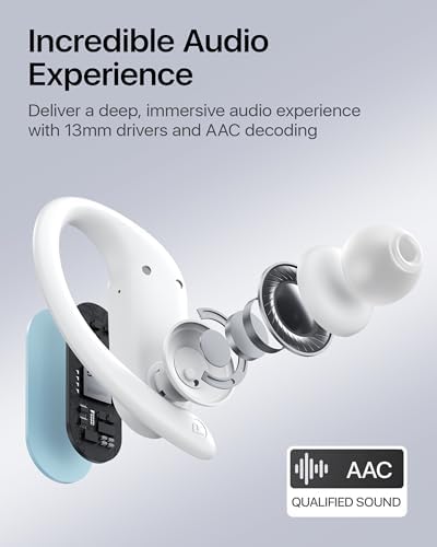 Maximize Your Fitness Journey with NS18 Wireless Earbuds – 12-Hour Playtime, Sweatproof Design, Tailored Sound via Custom App, and Robust 13 mm Bass Drivers for Deep Audio Experience, Featuring Bluetooth 5.3 for Seamless Connectivity (Black) – Ideal for Active Lifestyles and Audiophile Enthusiasts