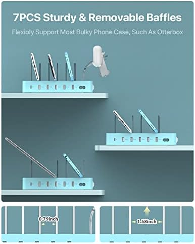 Soo Pii 60 W 6-Port USB-C Charging Station with 20 W Fast Charge – Multi-Device Power Hub for i Phone 14/13/12, Includes 6 Short Cables & 2-in-1 Holder for Organized Charging – Perfect for Home, Office & Travel
