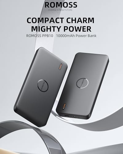 ROMOSS Ultra-Slim 10,000 m Ah Portable Charger – High-Speed Dual USB-C Power Bank for i Phone 16-11 & Samsung S24-S22 – Lightweight Travel Battery Pack with Fast Charging for On-the-Go Convenience