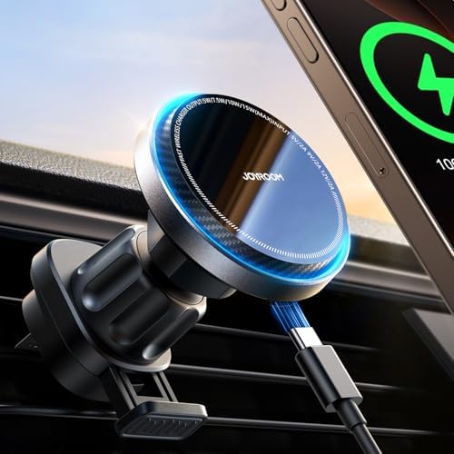 JOYROOM Mag Safe Wireless Car Charger Mount – 15 W Fast Charging with Built-in Cooling Fan for i Phone 16 Pro Max, Plus, Mini, 15, 14, 13, 12 – Secure Magnetic Holder for Ultimate Compatibility and Efficiency