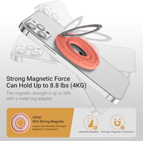 OPSO Magnetic Phone Ring Holder for Mag Safe – 360-Degree Rotating Silicone Finger Grip with Adjustable Kickstand Compatible with i Phone 16/15/14/13/12/Pro/Max & Samsung – Ultimate Hands-Free Essential for Enhanced Device Usability and Stylish Stability