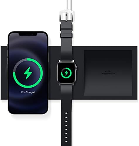 elago Dual Charging Tray for Mag Safe and Apple Watch – Stylish Jean Indigo Organizer for i Phone 16/15/14/13/12 & Air Pods – Compact Desk Solution for Enhanced Cable Management – Customizable Setup Without Charging Cable Included – Premium Quality for Modern Tech Enthusiasts