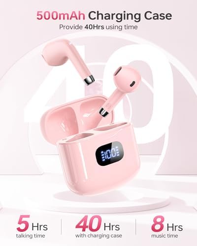 Premium Bluetooth 5.3 Wireless Earbuds with 40-Hour Playtime | IPX7 Waterproof In-Ear Headphones for Sports and Everyday Use | Ergonomic Comfort Fit with Superior Sound and Clear Calls | Sleek White Design with LED Charging Case | Universal Compatibility for All Devices