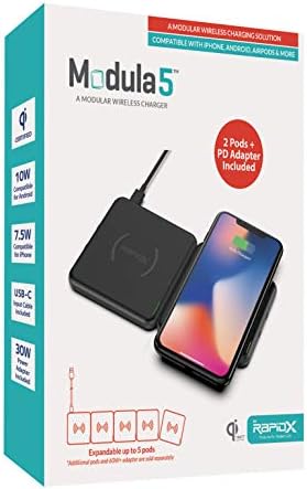 Modula5 Wireless Charging Pod for Smartwatches – RX-MP02 B | Rapid Qi-Enabled Charger for Apple Watch & Multi-Device Compatibility | Sleek, Portable Design with LED Indicators for Effortless Charging Experience