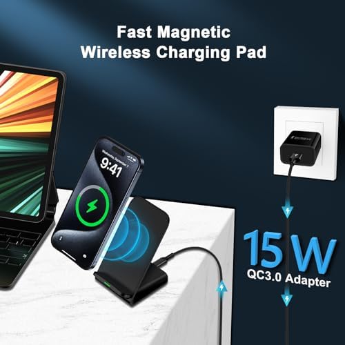Pixel 9 Pro Fast Wireless Charger Stand – 15 W Universal Charging Station for Google Pixel 9/8/7/6 Series, i Phone 16/15/14/13, Samsung S25/S24/S23/S22 – Sleek Vertical & Horizontal Design with Enhanced Safety Features for Home & Office Use