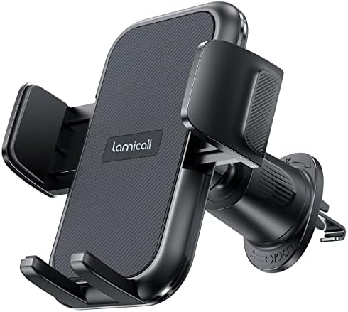 Lamicall 2025 Car Phone Holder with Wider Clamp & Metal Hook – Enhanced Air Vent Mount for Thick Case Compatibility, 360-Degree Rotation, Easy Installation, Dark Grey Finish for Ultimate Hands-Free Navigation and Safety