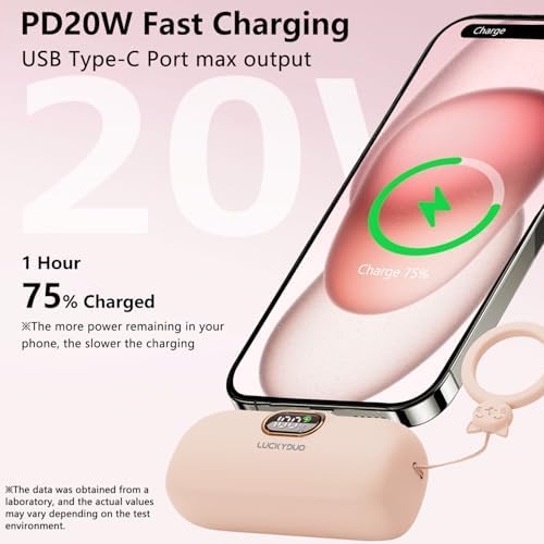 LUCKYDUO 5000 m Ah Ultra-Compact Power Bank with 20 W Fast Charging – Lightweight USB-C Portable Charger for i Phone 15/16, Air Pods, Samsung Galaxy & Android Devices – LED Battery Status Display for Effortless Power Management