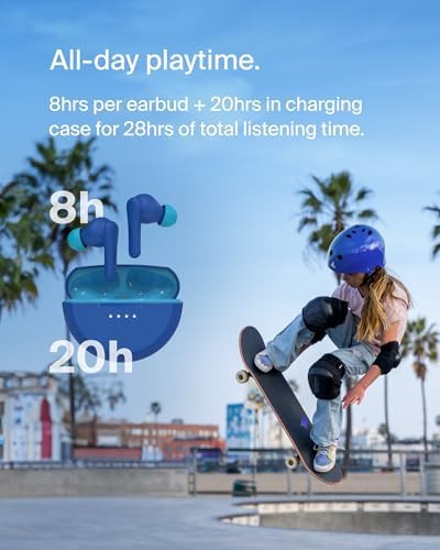 Belkin Sound Form Nano 2 Kids Bluetooth Earbuds – Safe Listening at 85 d B, 28-Hour Playtime, IPX5 Water-Resistant Design, Built-in Microphone for Clear Communication – Perfect for i Phone, i Pad, Galaxy – Stylish and Durable Pink Earbuds for Young Music Lovers