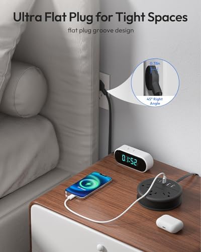 Stylish NTONPOWER Purple Extension Cord with 3 AC Outlets & 4 USB Ports (2 USB-C) – 4 FT Flat Power Strip for Kawaii Dorm & Office Decor – Compact, Versatile Charging Station for Modern Workspaces