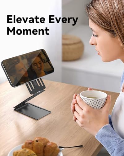 Magnetic Tri-Fold Cell Phone Stand for Desk, Adjustable Metal Phone Holder for Magsafe, Portable & Foldable Card Phone Mount for Recording, Office Small Stand for iPhone 16/15/14/13/12(Black) – Enhanced Compatibility and Speed
