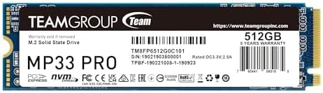 TEAMGROUP MP33 256 GB NVMe SSD – Ultra-Fast M.2 2280 Solid State Drive for Unmatched Performance Enhancement – Exceptional SLC Cache 3 D NAND TLC, PCIe Gen3 x4, Ideal for Gaming & Productivity – Experience Lightning Read Speeds Up to 1600 MB/s and Write Speeds Up to 1000 MB/s – Transform Your System with Unrivaled Efficiency & Reliability