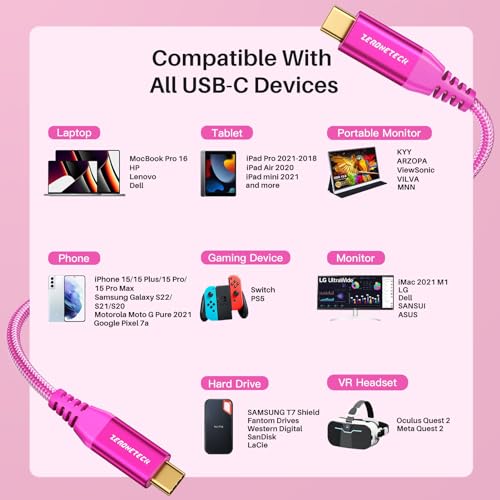 Long USB C Monitor Cable 10FT, 4K@60Hz Video Output 100W PD Charging, 20Gbps Data Transfer, Long USB C 3.2 Gen 2×2 Cable for MacBook, iPad, Dell, LG, ARZOPA, KYY for Portable Monitor – Enhanced Compatibility and Speed