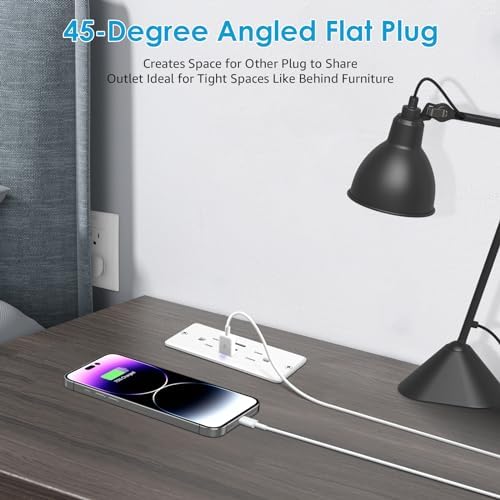 Transform Your Space with HHSOET 5-in-1 Recessed Power Strip – Flat Plug Design Featuring 20 W Fast Charging, 2 AC Outlets, 3 USB Ports (Including USB-C), and 6 ft Power Cord for Effortless Connectivity in Home Offices and Conference Rooms – Elevate Your Charging Efficiency and Aesthetic Appeal