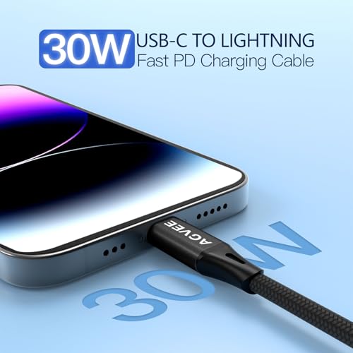 AGVEE 2 Pack 3 ft Coiled USB-C to Lightning Charging Cable – MFi Certified 30 W PD Fast Charging Cord for i Phone, i Pad, and i Pod with Tangle-Free Design in Sleek Dark Gray – Perfect for Car Use and Enhanced Device Performance