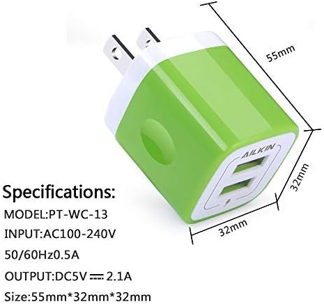 AILKIN 3-Pack Dual USB 5 V/2.1 A Wall Charger – Fast Charging Power Adapter for i Phone 15, Samsung Galaxy, Google Pixel – Compact Travel-Friendly Design with Enhanced Compatibility and Safety Features