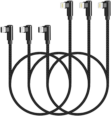 MFi Certified 90-Degree USB C to Lightning Charging Cable 3-Pack – 1 ft Braided Elbow Design for i Phone 13, 12, 11 Pro, X, XS, XR, 8 Plus, 7, 6, 5 – Fast Charge & Durable Construction for Optimal Performance in Tight Spaces – Enhance Your Charging Efficiency with This Stylish Accessory