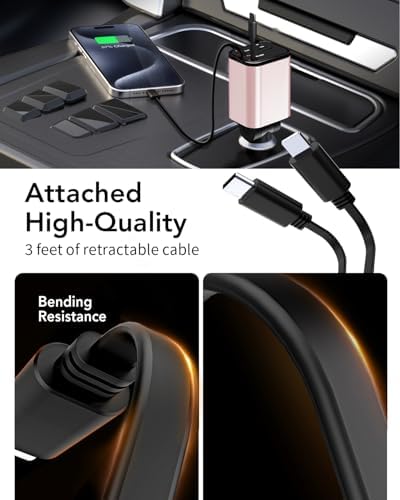 Ultimate 3-in-1 Retractable Car Charger – 50 W Fast Charging Solution with Type C Cable & USB Port for i Phone 16/15/14/13/12/11, Galaxy & Pixel Devices – Tangle-Free Convenience for On-the-Go Power Management