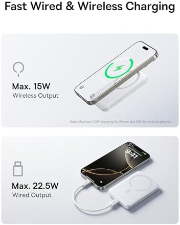 Baseus Mag Safe Power Bank 10,000 m Ah – Qi2 Certified 15 W Wireless Charger with 22.5 W USB-C Fast Charging for i Phone 16/15/14/13/12 Pro Series – Lightweight, Magnetic Battery Pack for Effortless On-the-Go Charging