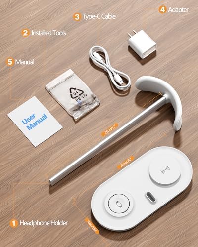 Transform Your Gaming Experience with the Hi We 3-in-1 Premium Headphone Stand & Wireless Charging Dock – Universal Desktop Organizer for Headphones, Air Pods, and Smartwatches – Durable Aluminum Alloy with Elegant Leather Pad and Stable ABS Base – Quick Charge Functionality for All Your Essential Devices