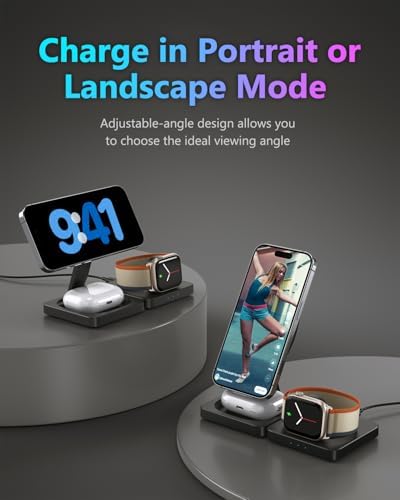 Ultimate 3-in-1 Travel Charging Station for Apple Devices – Foldable Magnetic Wireless Charger with Mag Safe Compatibility, Fast Charging Pad for i Phone 16/15/14/13/12, Air Pods, and Apple Watch – Compact Design for Effortless Portability and Enhanced Charging Efficiency