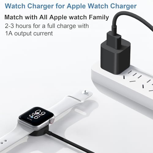 Chic 3.2 FT Wireless Fast Charger for Apple Watch – Effortless Charging Solution with Stylish Pink Design, Compatible with All Series 1-10, Includes Wall Plug for Ultimate Portability and Quick Power-Ups for Active Lifestyles