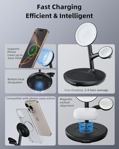 TRIBONE 3-in-1 Magnetic Wireless Charger Stand for Apple: Fast Charging Solution for i Phone 16/15/14/13/12, Apple Watch, and Air Pods in Unique Panda Color – Streamlined Convenience with Enhanced Compatibility and Effortless Device Alignment