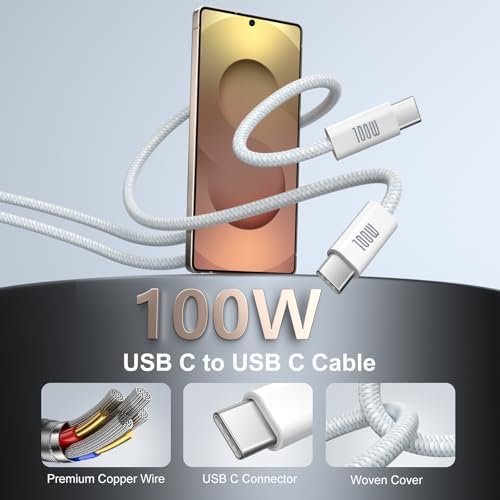 Power Up with Excgood 45 W USB C Fast Charger for Galaxy S25 Ultra – Dual Pack with 6 ft USB C to C Cable – Rapid Compatibility for Galaxy S24 FE, S23, S22, S21, Note, Tab S10, and i Phone 16 Pro Max – Optimal Charging Solution for On-the-Go Users – Sleek White Design for Every Setting – Experience Unmatched Speed and Efficiency in Device Charging
